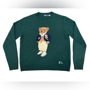 Polo Ralph Lauren Green Bear Sweater Size Medium Wool and Cashmere Pullover